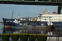 Factory trawler AJ alongside fish processing ship Atlantic Frost.